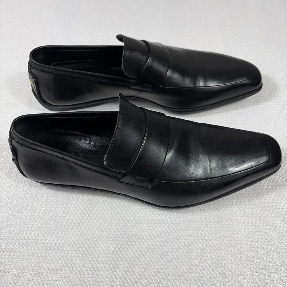 GUCCI Men's Black Double GG Logo Leather dress‎ loafers Italy 40 / US 7E w/ COA